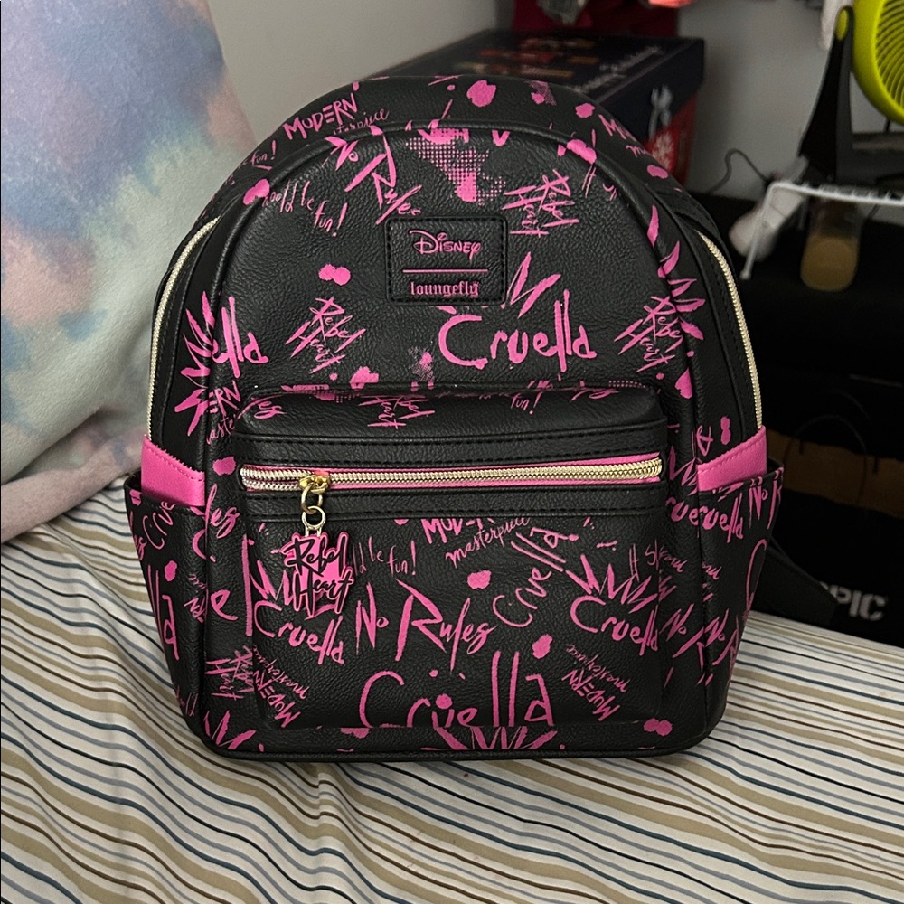 Loungefly Cruella Black and Pink Graffiti Backpack